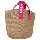 Girls Pink & Beige Straw Handbag, 1, hi-res