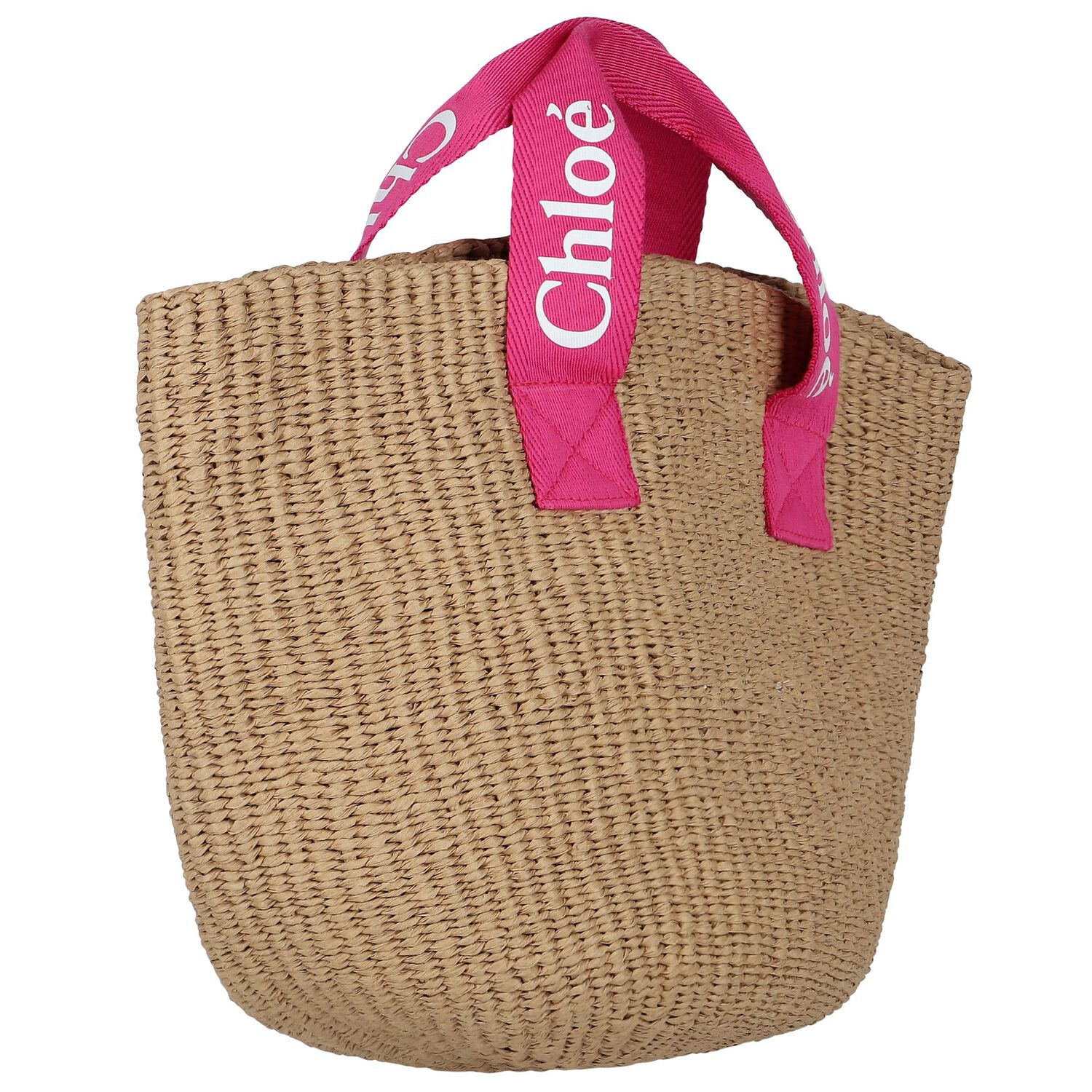Girls Pink & Beige Straw Handbag, 1, hi-res