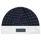 Baby Boys Navy Blue & White Pima Cotton Logo Hat, 1, hi-res