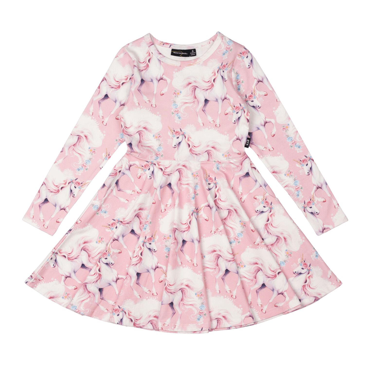 Girls Pink Unicorn Dress, 1, hi-res