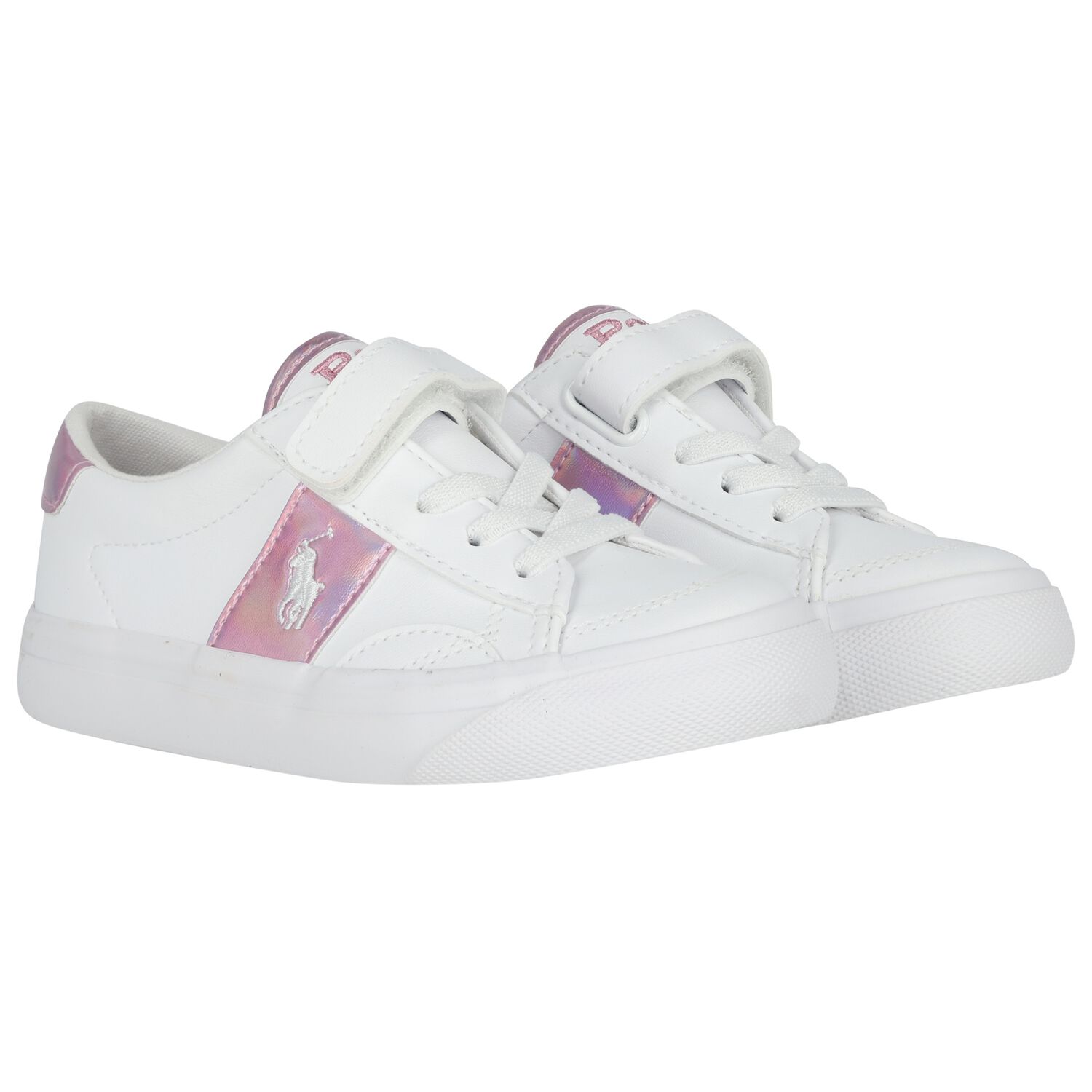 Girls White & Pink Logo Trainers, 1, hi-res