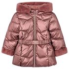 Girls Metallic Pink Hooded Puffer Coat, 1, hi-res