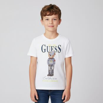 Boys White Teddy Bear Logo T-Shirt