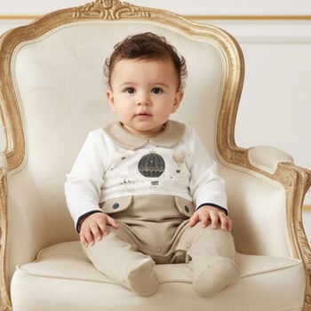 Baby Boys Ivory & Beige Balloon Babygrow