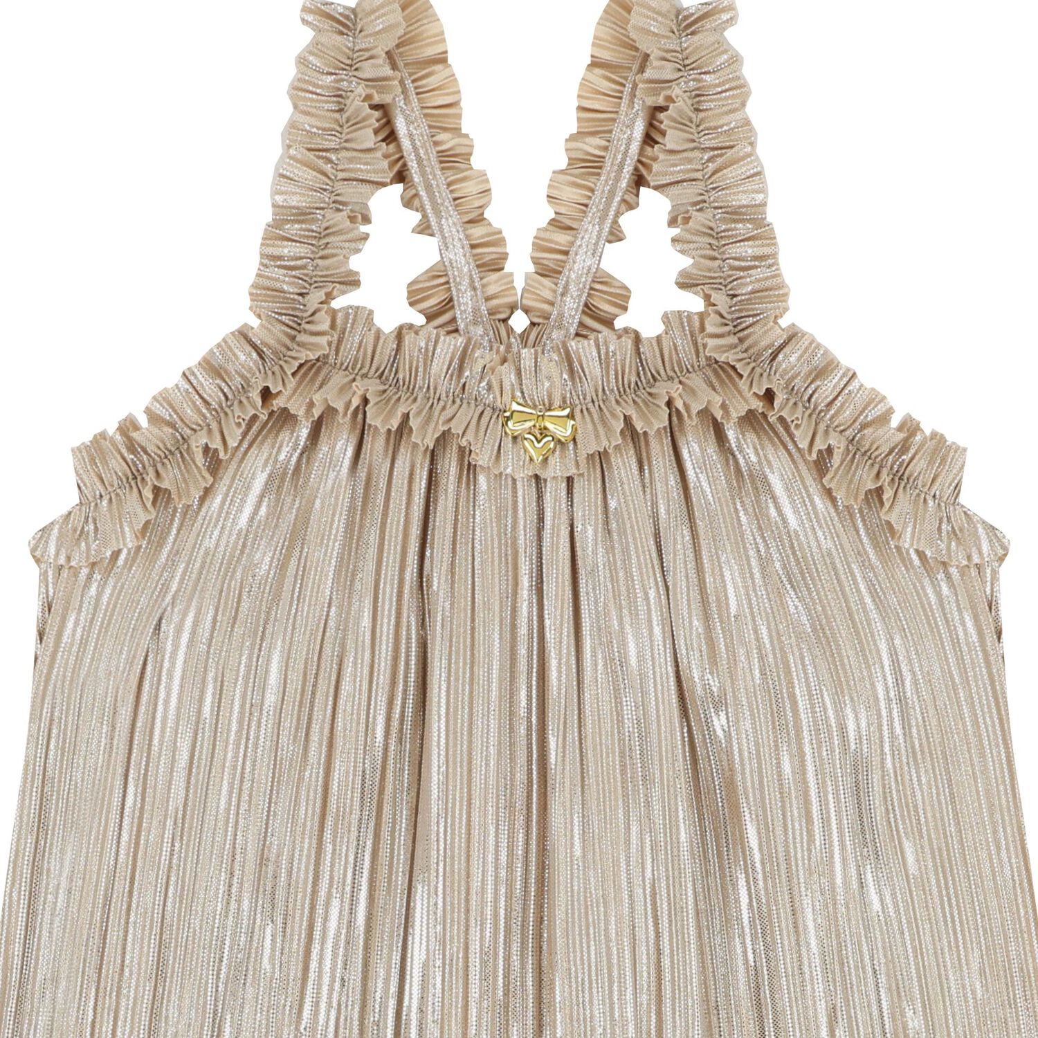 Girls Gold Metallic Pleated Dress, 1, hi-res