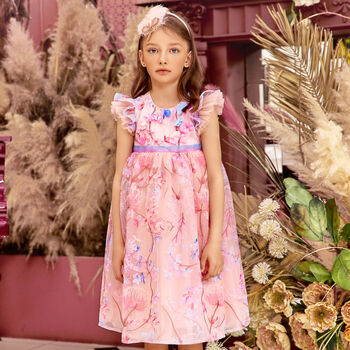 Girls Pink Embroidered Tulle Dress