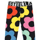 Girls Black Floral Leggings, 1, hi-res