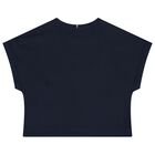 Girls Navy Cotton Sequin Flag T-Shirt, 1, hi-res