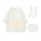 Baby Girls Ivory & Beige Tulle Dress Set, 2, hi-res