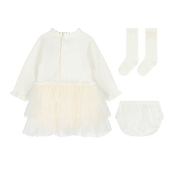 Baby Girls Ivory & Beige Tulle Dress Set