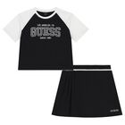 Girls Black & White Rhinestone Logo Skirt Set, 1, hi-res