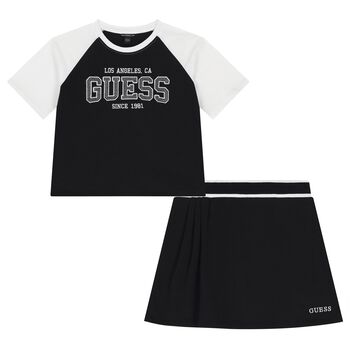 Girls Black & White Rhinestone Logo Skirt Set