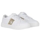 Girls White & Gold Logo Trainers, 1, hi-res