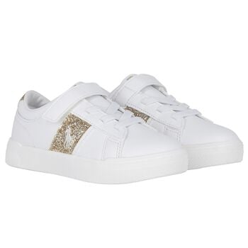 Girls White & Gold Logo Trainers