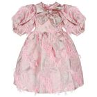 Girls Pink Floral Jacquard Dress, 1, hi-res