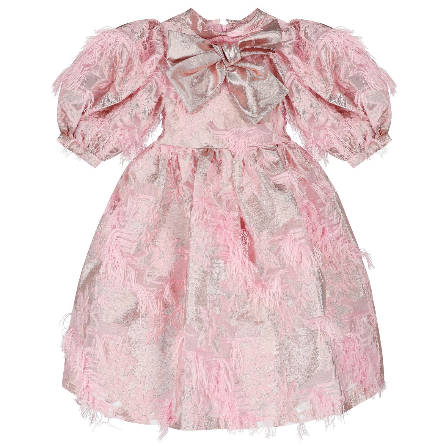 Girls Pink Floral Jacquard Dress, 1, hi-res