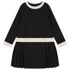 Girls Black & Ivory Pleated Dress, 2, hi-res
