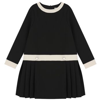 Girls Black & Ivory Pleated Dress