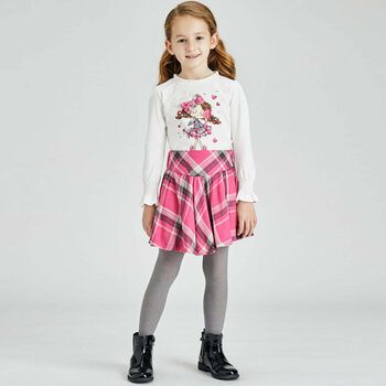 Girls Pink & Grey Check Skirt