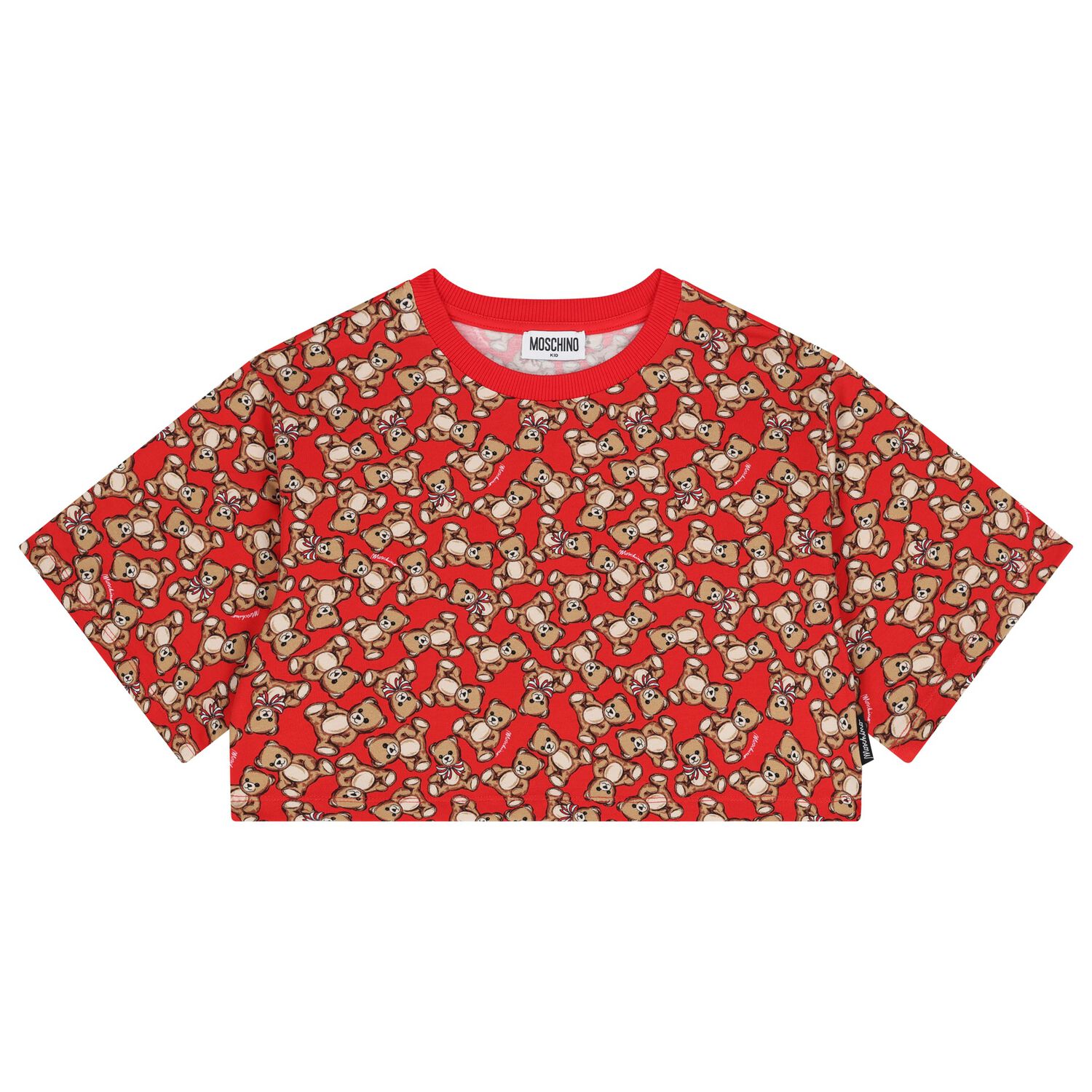 Girls Red Teddy Bear Logo T-Shirt, 3, hi-res image number null