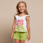 Girls White & Green Shorts Set, 1, hi-res
