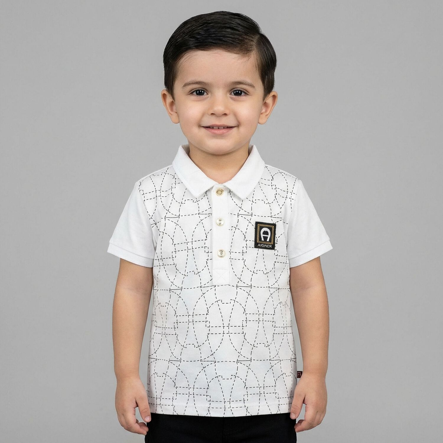 Younger Boys White Logo Polo Shirt, 1, hi-res