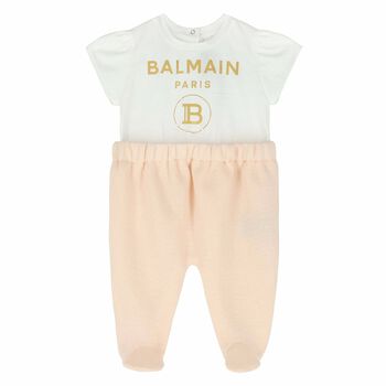 Baby Girls White & Pink Babygrow