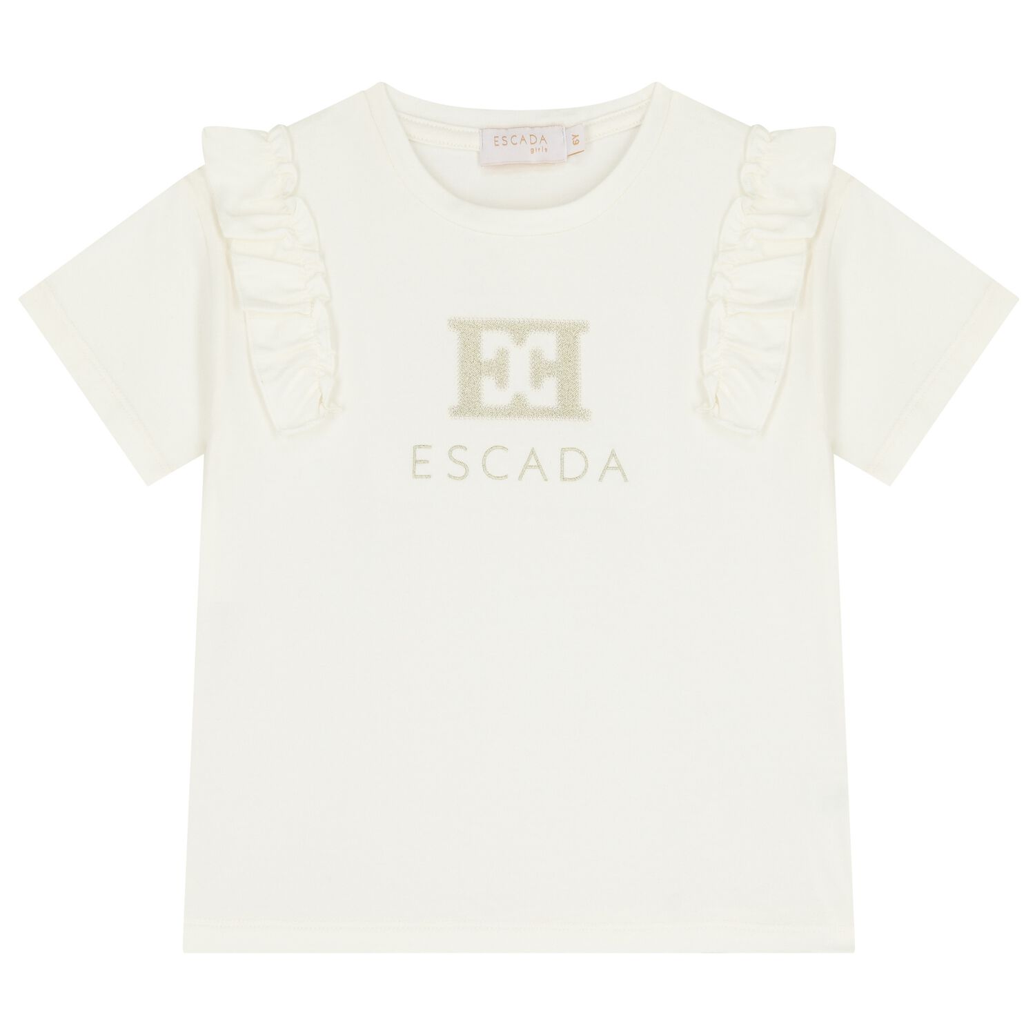 Girls Ivory Logo Ruffled T-Shirt, 1, hi-res