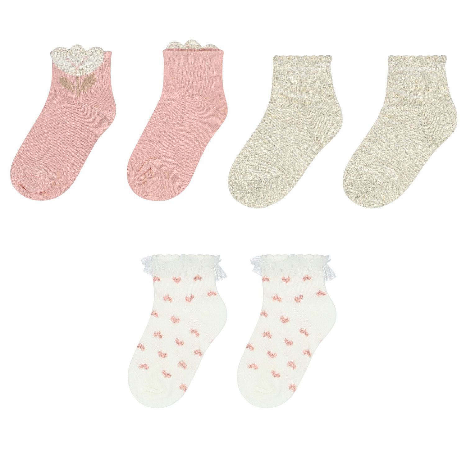 Younger Girls Pink & Ivory Socks ( 3-Pack ), 1, hi-res