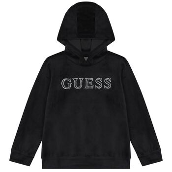 Girls Black Logo Hooded Top