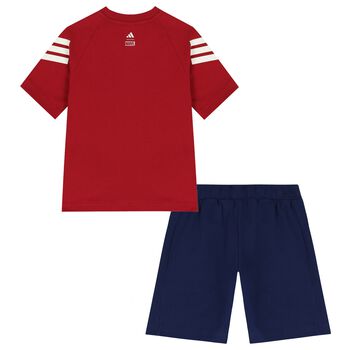 Boys Red & Navy Blue Marvel Shorts Set