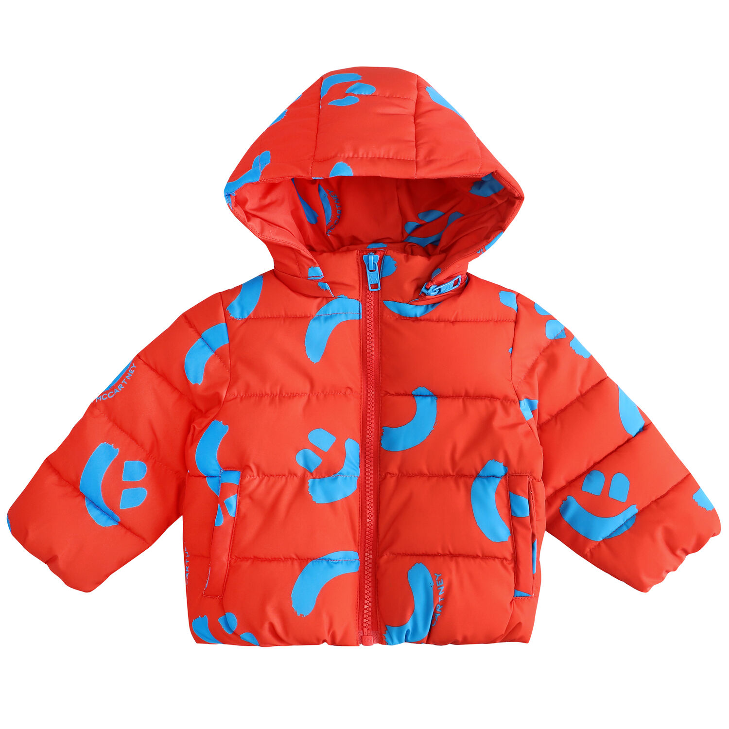 Younger Boys Red Smiley Puffer Jacket, 1, hi-res