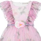 Girls Pink Floral Tulle Dress, 1, hi-res