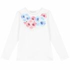 Girls White & Blue Floral Skirt Set, 1, hi-res
