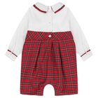 Baby Boys White & Red Tartan Romper, 1, hi-res