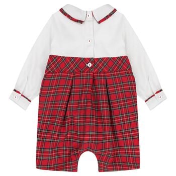 Baby Boys White & Red Tartan Romper