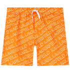 Boys Orange Logo Swim Shorts, 1, hi-res