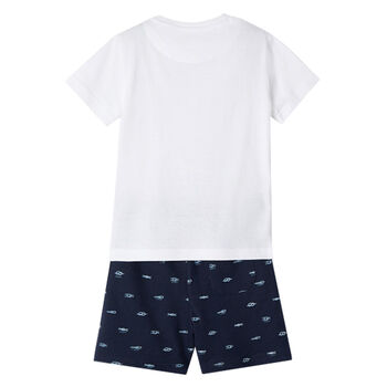 Boys White & Navy Boat Shorts Set