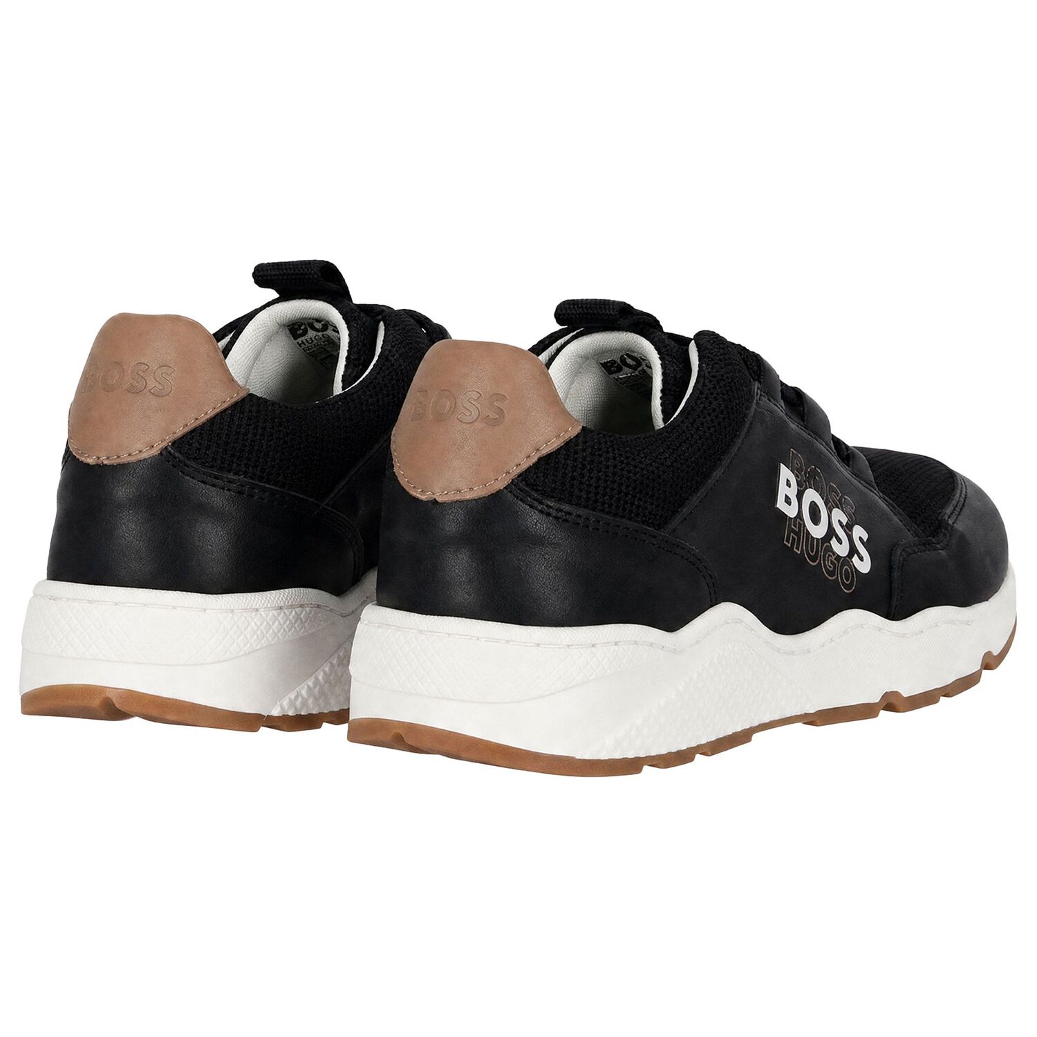 Boys Black Logo Trainers, 1, hi-res