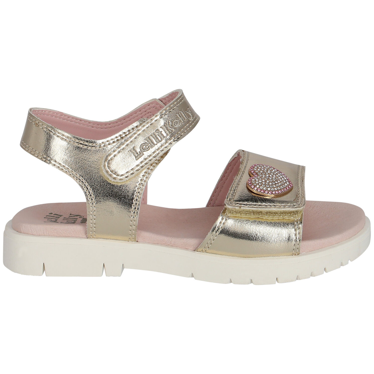 Girls Gold Heart Sandals, 1, hi-res