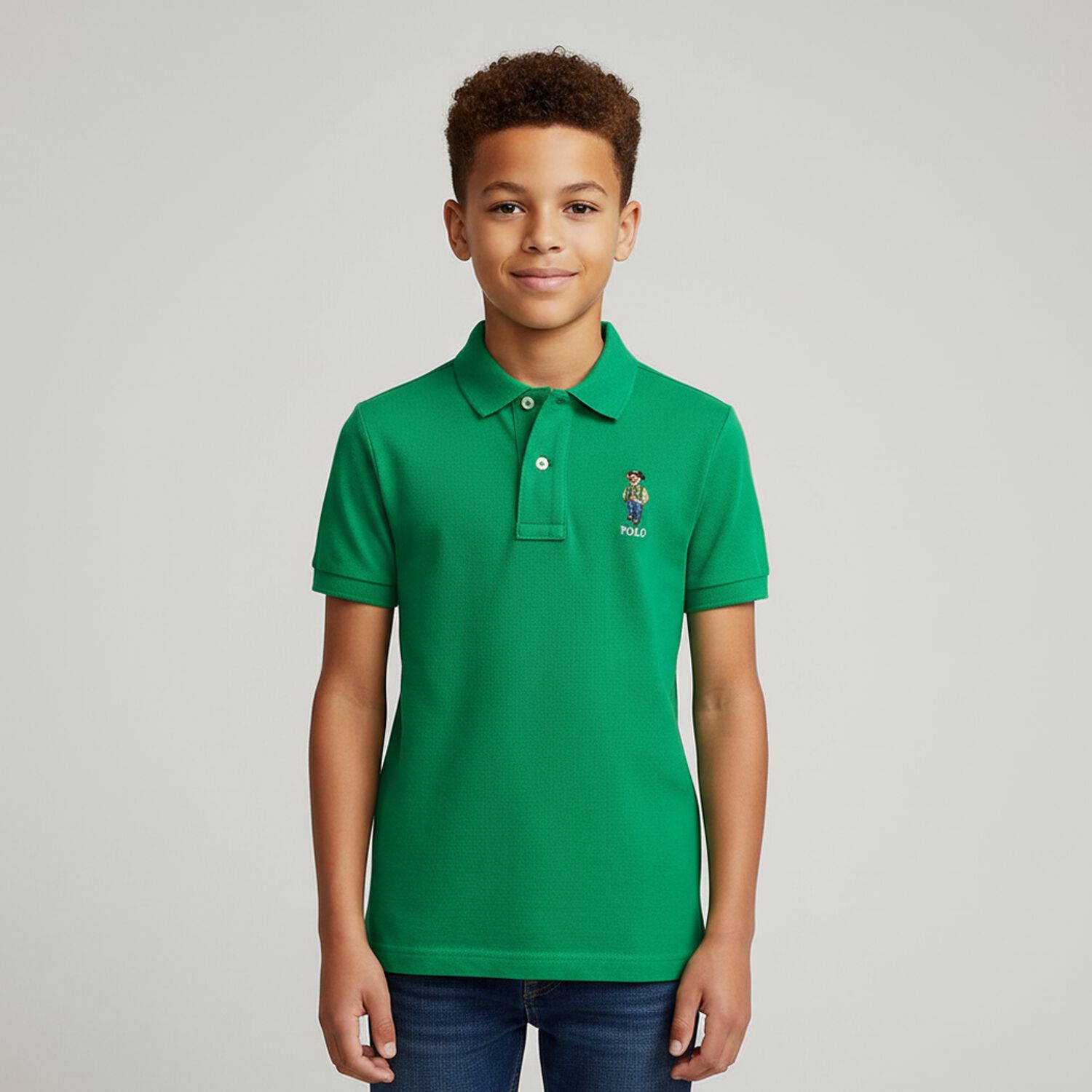 Boys Green Polo Bear Polo Shirt, 1, hi-res image number null