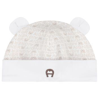 White & Beige Teddy Bear Baby Hat