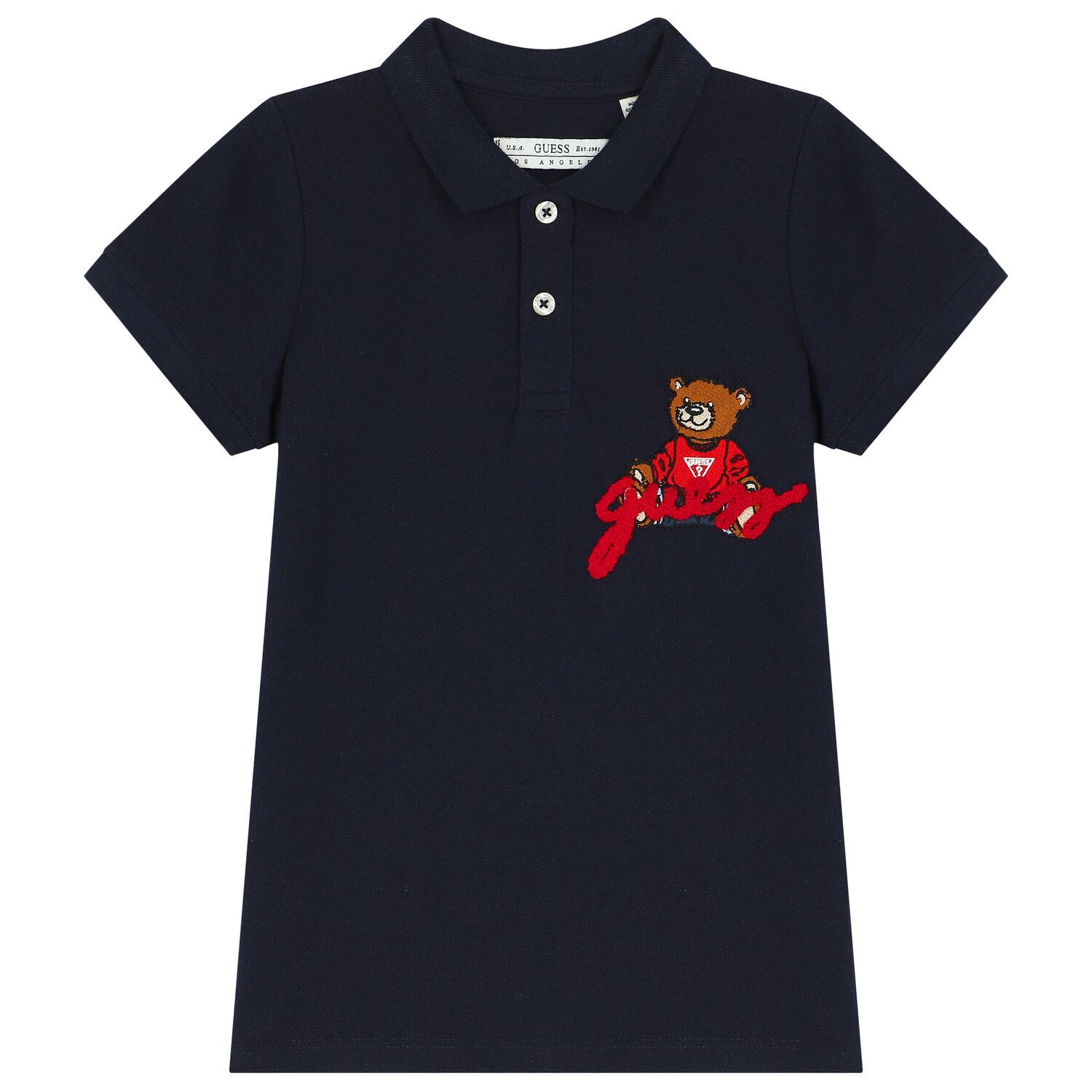 Boys Navy Blue Teddy Bear Polo Shirt, 2, hi-res
