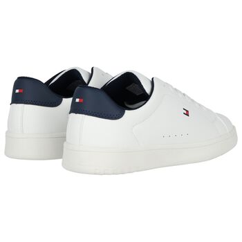 Boys White & Navy Blue Logo Trainers
