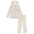 Girls Beige Teddy Bear Logo Tracksuit, 1, hi-res
