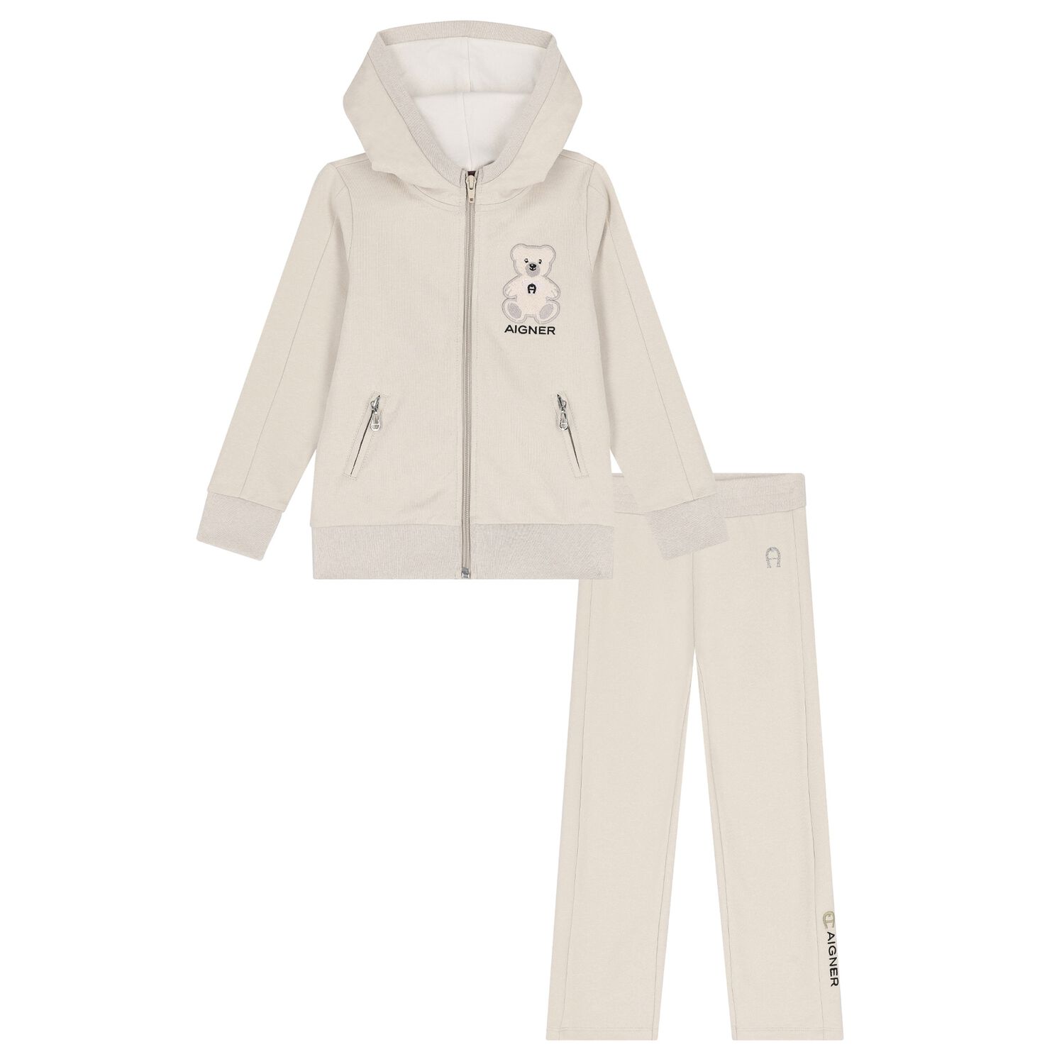 Girls Beige Teddy Bear Logo Tracksuit, 1, hi-res