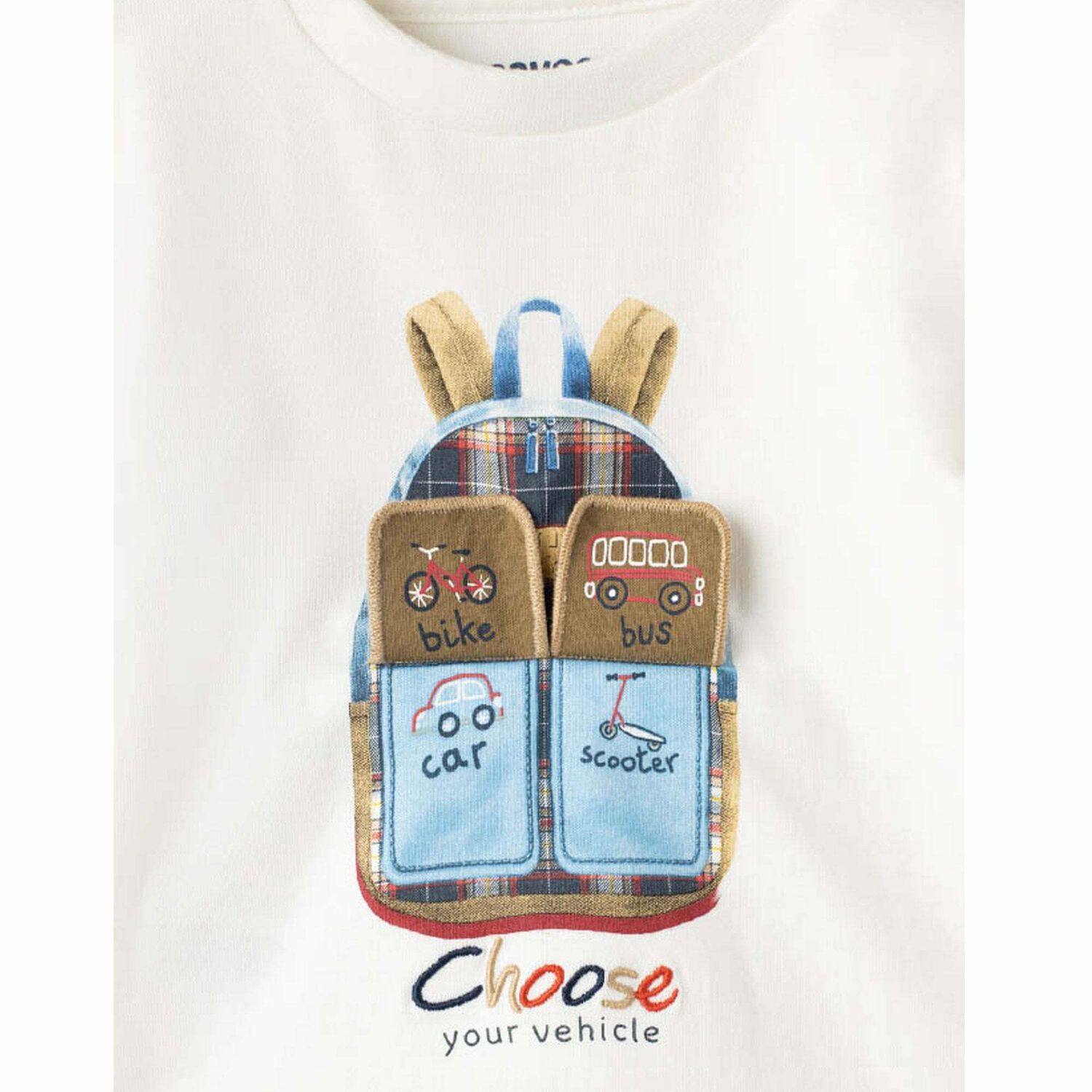 Younger Boys Ivory Bag Long Sleeve Top, 1, hi-res