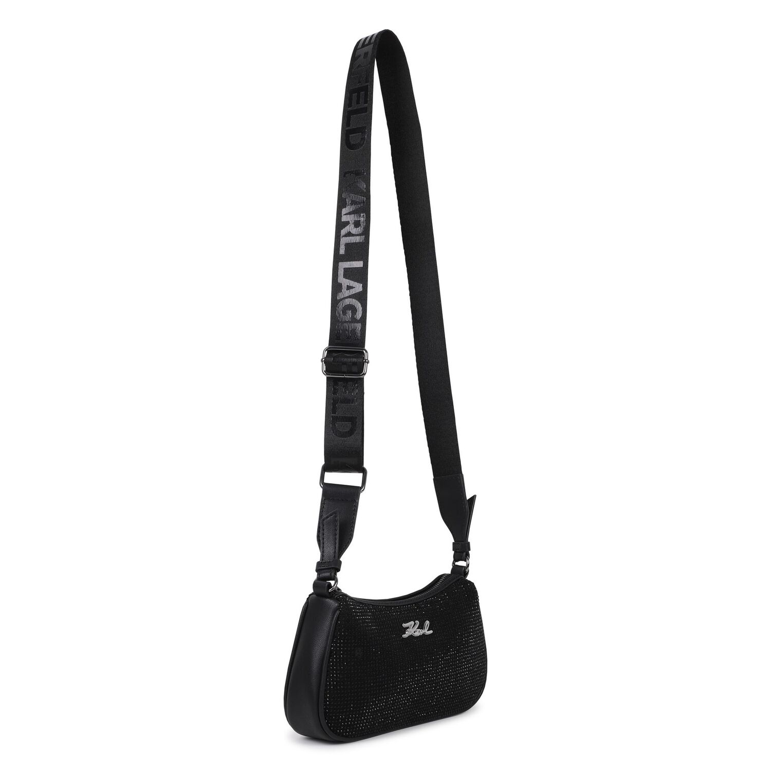 Girls Black Embellished Logo Handbag, 1, hi-res