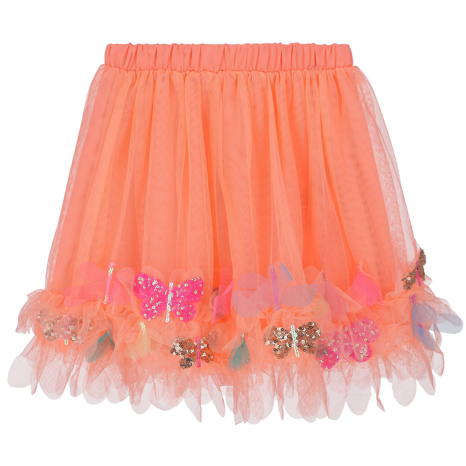 Girls Orange Butterfly Tulle Skirt, 1, hi-res