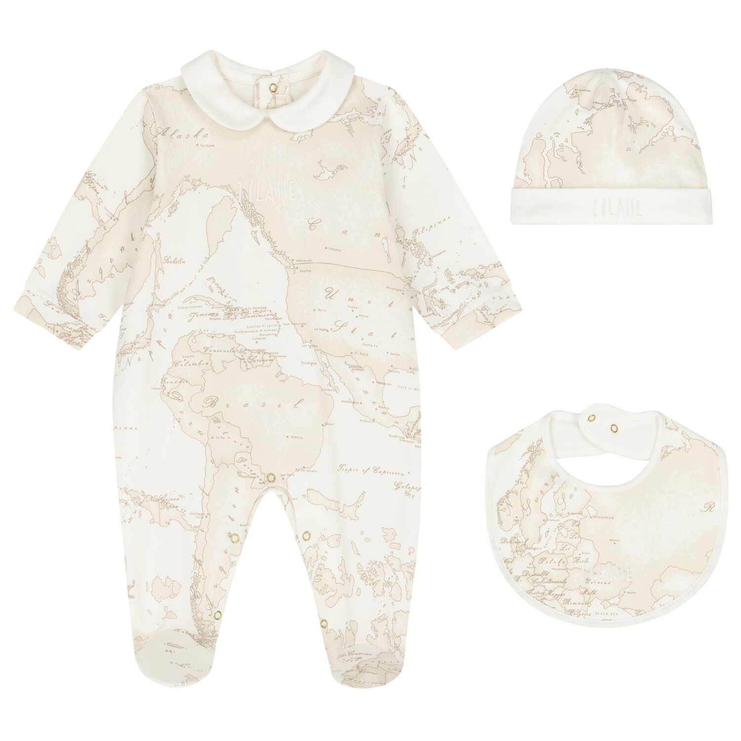Ivory & Beige Geo Map Babygrow Gift Set, 4, hi-res image number null
